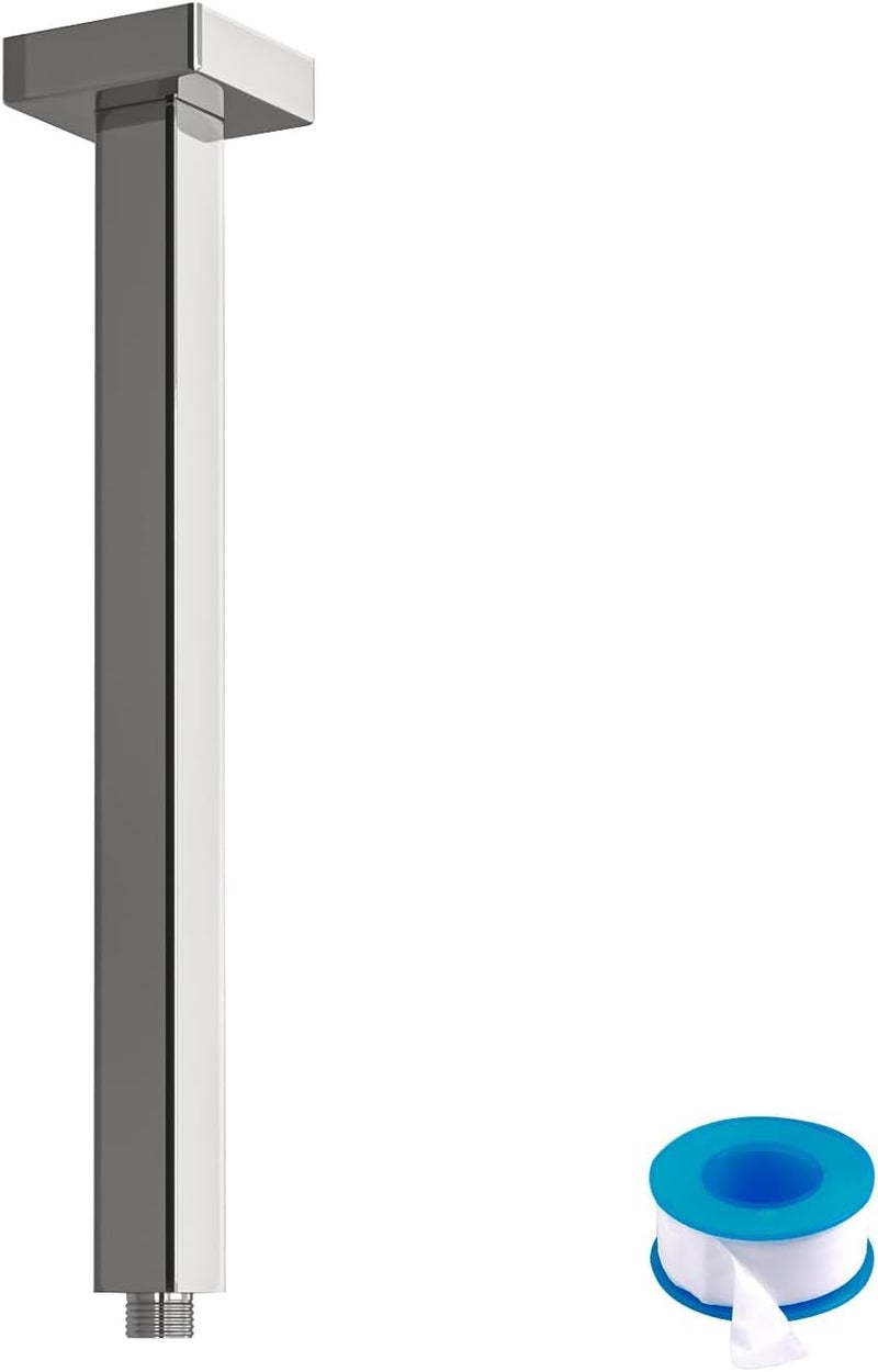 Lordear Shower Arm 12 Inch Polished Chrome Ceiling Mount Shower Arm and Flange,12" Shower Head Extension Arm Design for Rainfall Showerhead,Square - Image 1